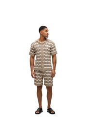 Malelions Men Wavy Crochet Knitted Shirt | Taupe