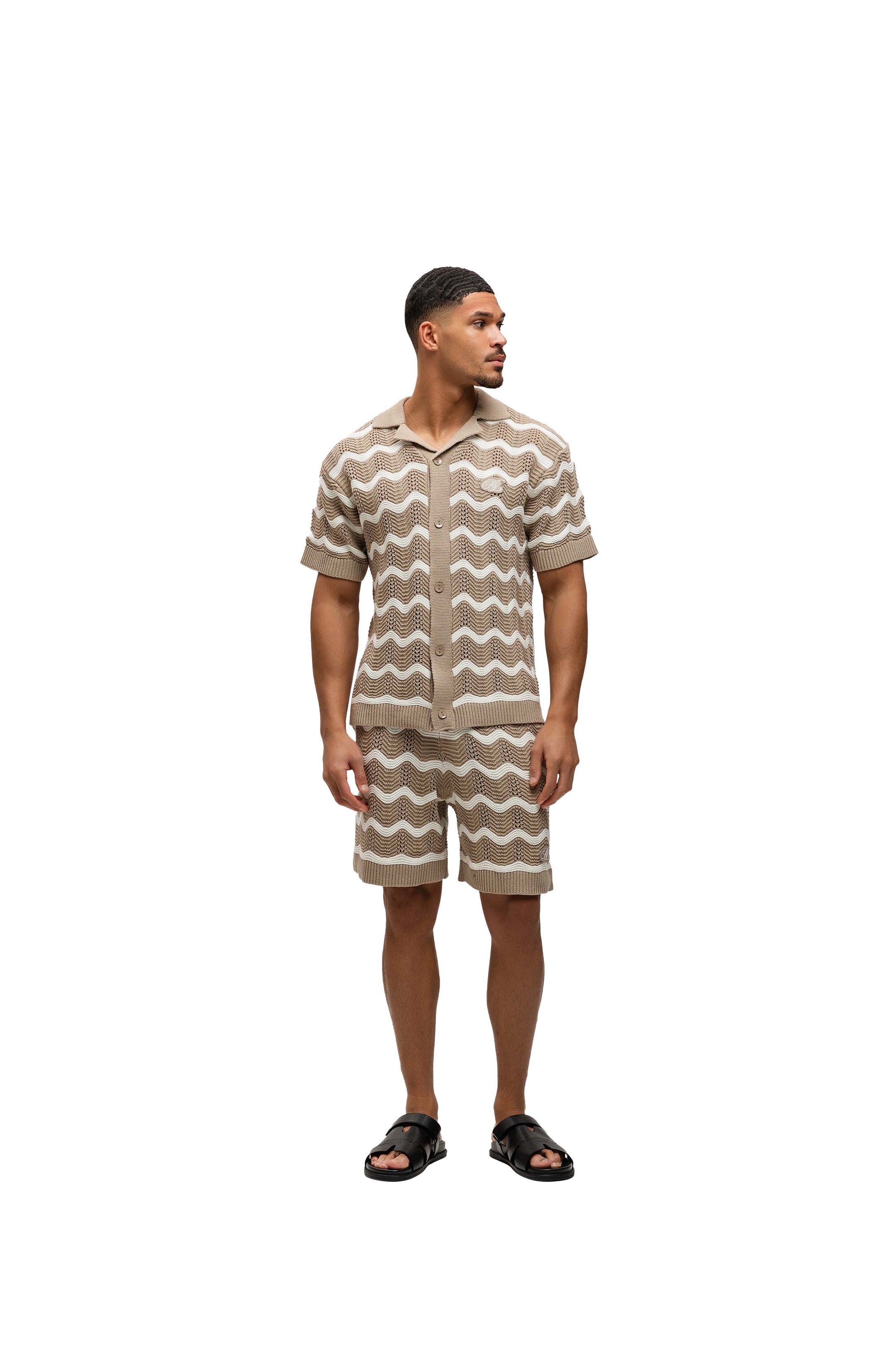 Malelions Men Wavy Crochet Knitted Shorts | Taupe