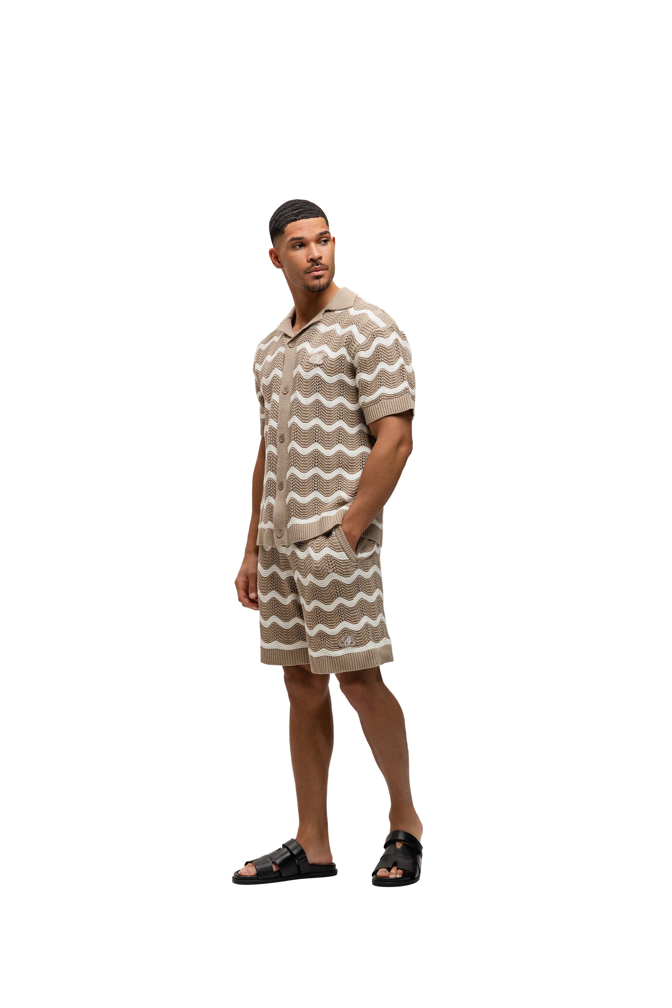 Malelions Men Wavy Crochet Knitted Shorts | Taupe