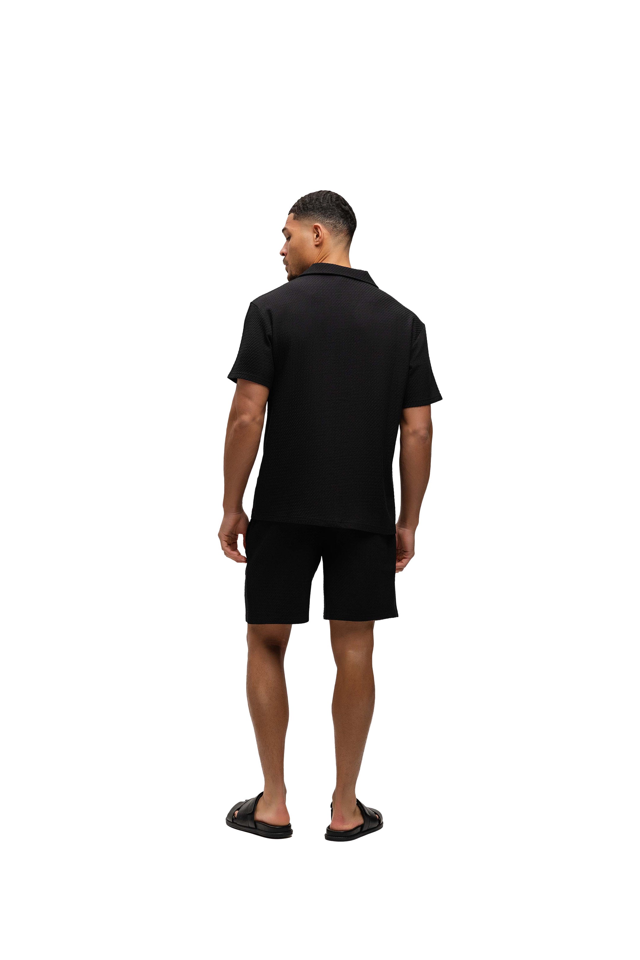 Malelions Men Diagonal Seersucker Shorts | Black