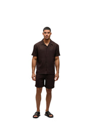 Malelions Men Diagonal Seersucker Shorts | Dark Brown
