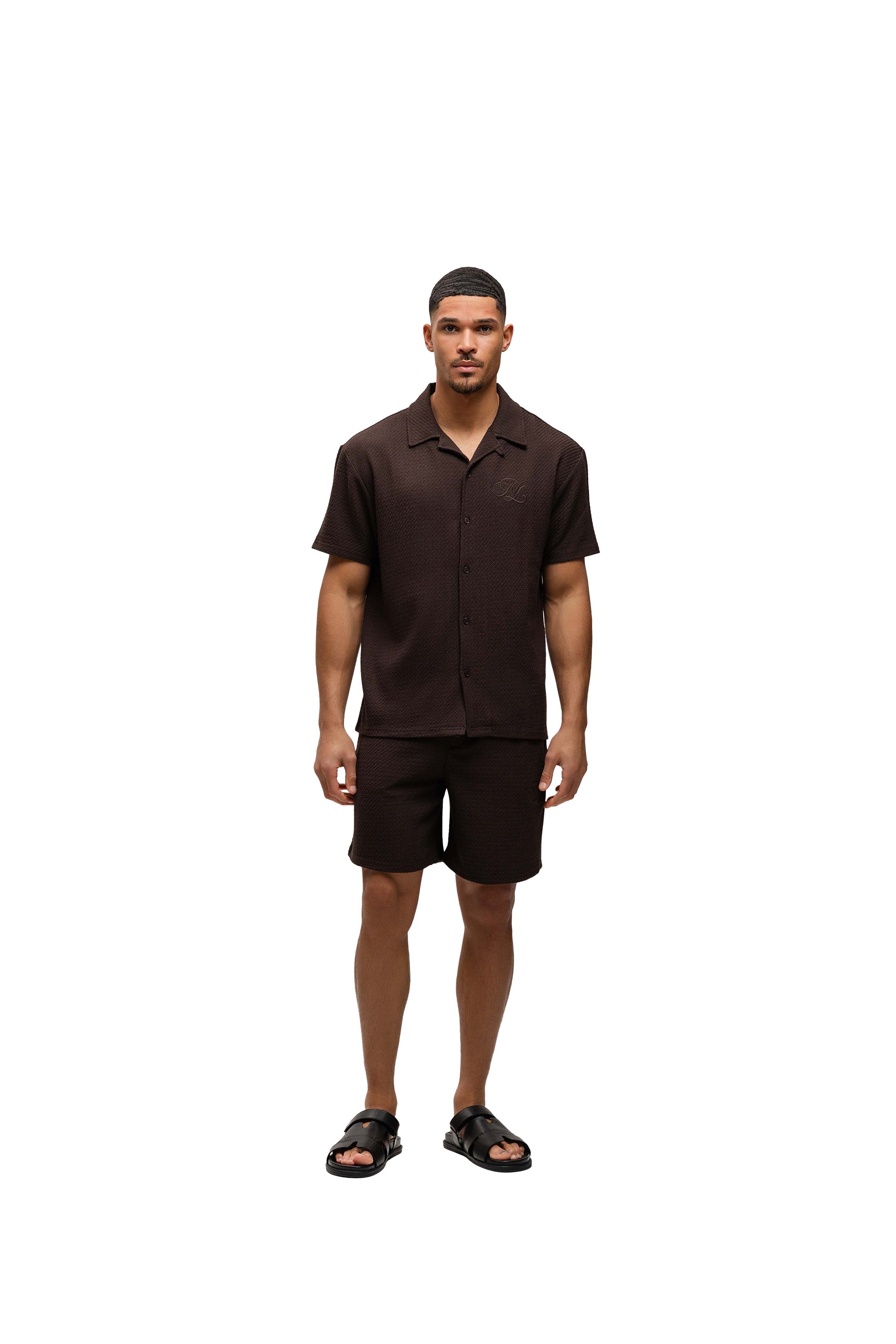 Malelions Men Diagonal Seersucker Shorts | Dark Brown