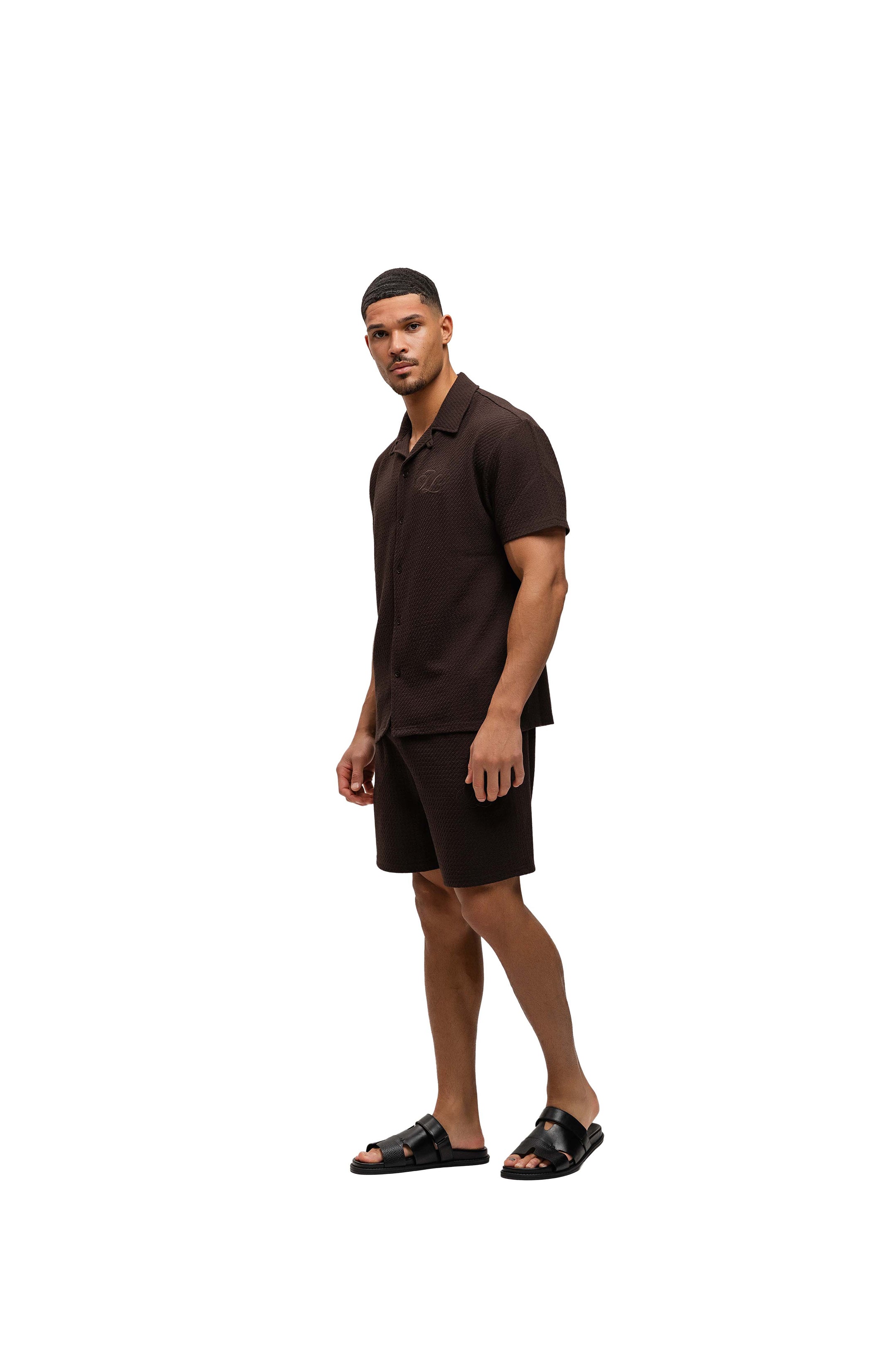 Malelions Men Diagonal Seersucker Shorts | Dark Brown