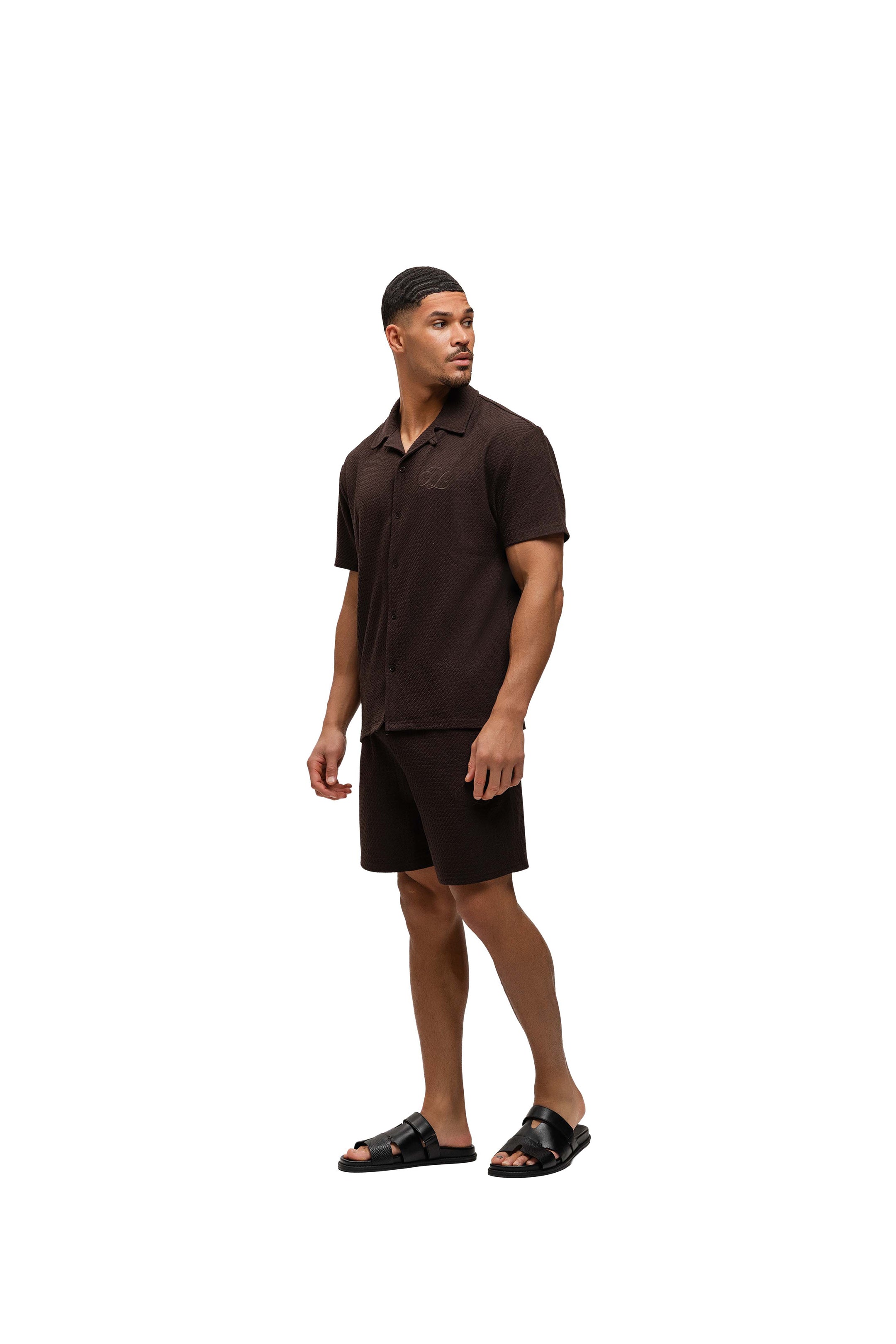Malelions Men Diagonal Seersucker Shirt | Dark Brown