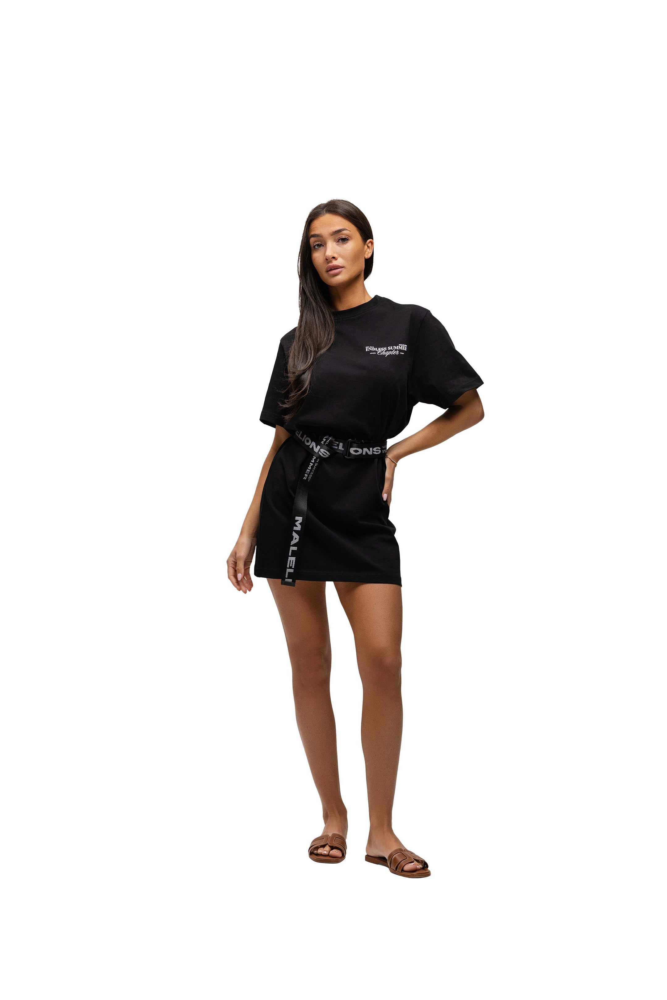 Malelions Women Golden Coast T-Shirt Dress | Black/White