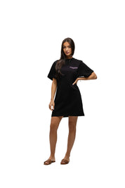 Malelions Women Golden Coast T-Shirt Dress | Black/Flamingo Pink