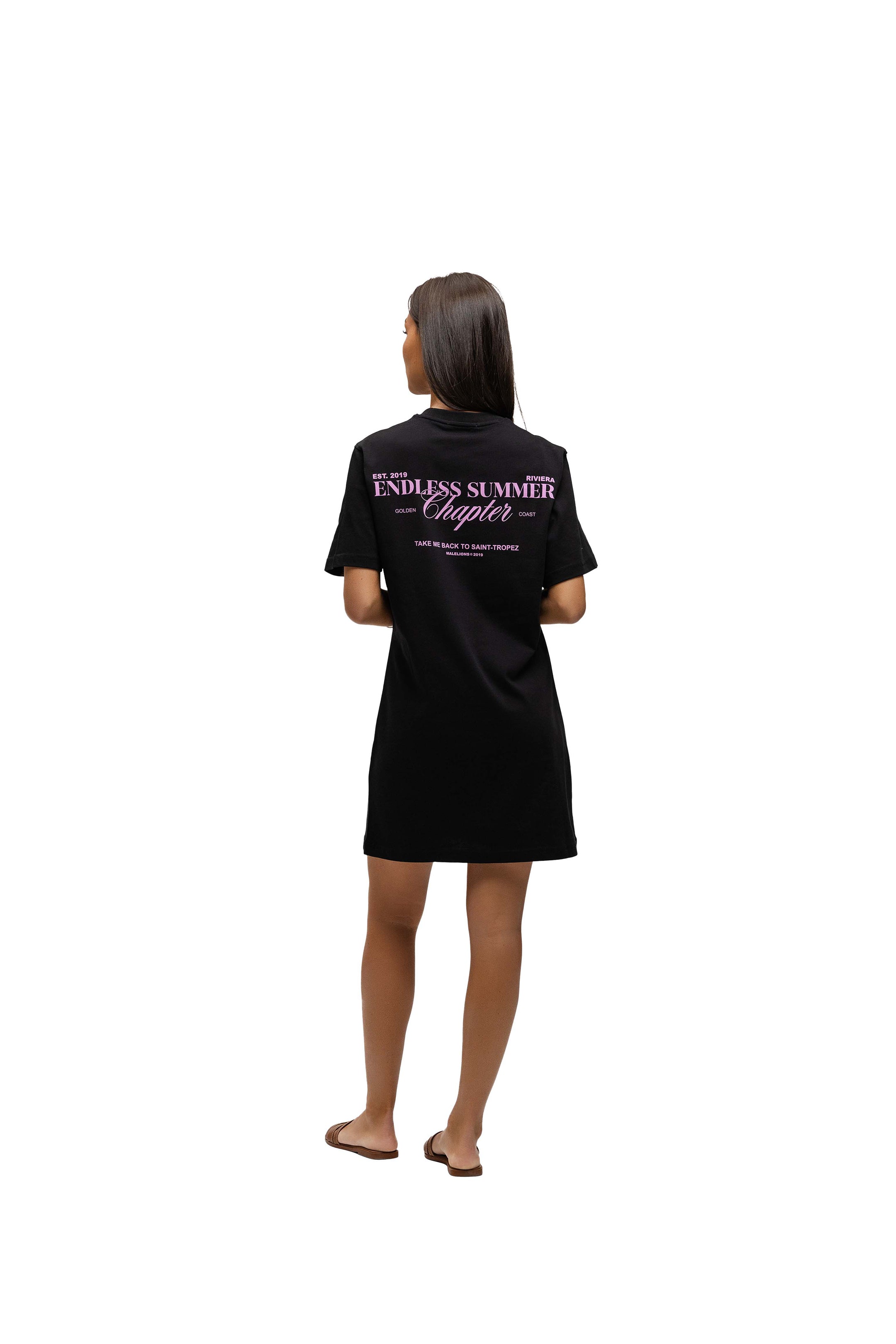 Malelions Women Golden Coast T-Shirt Dress | Black/Flamingo Pink