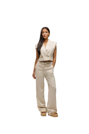 Malelions Women Cropped Linen Emblem Gilet | Beige