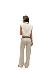 Malelions Women Cropped Linen Emblem Gilet | Beige