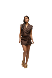 Malelions Women Linen Emblem Skort | Espresso