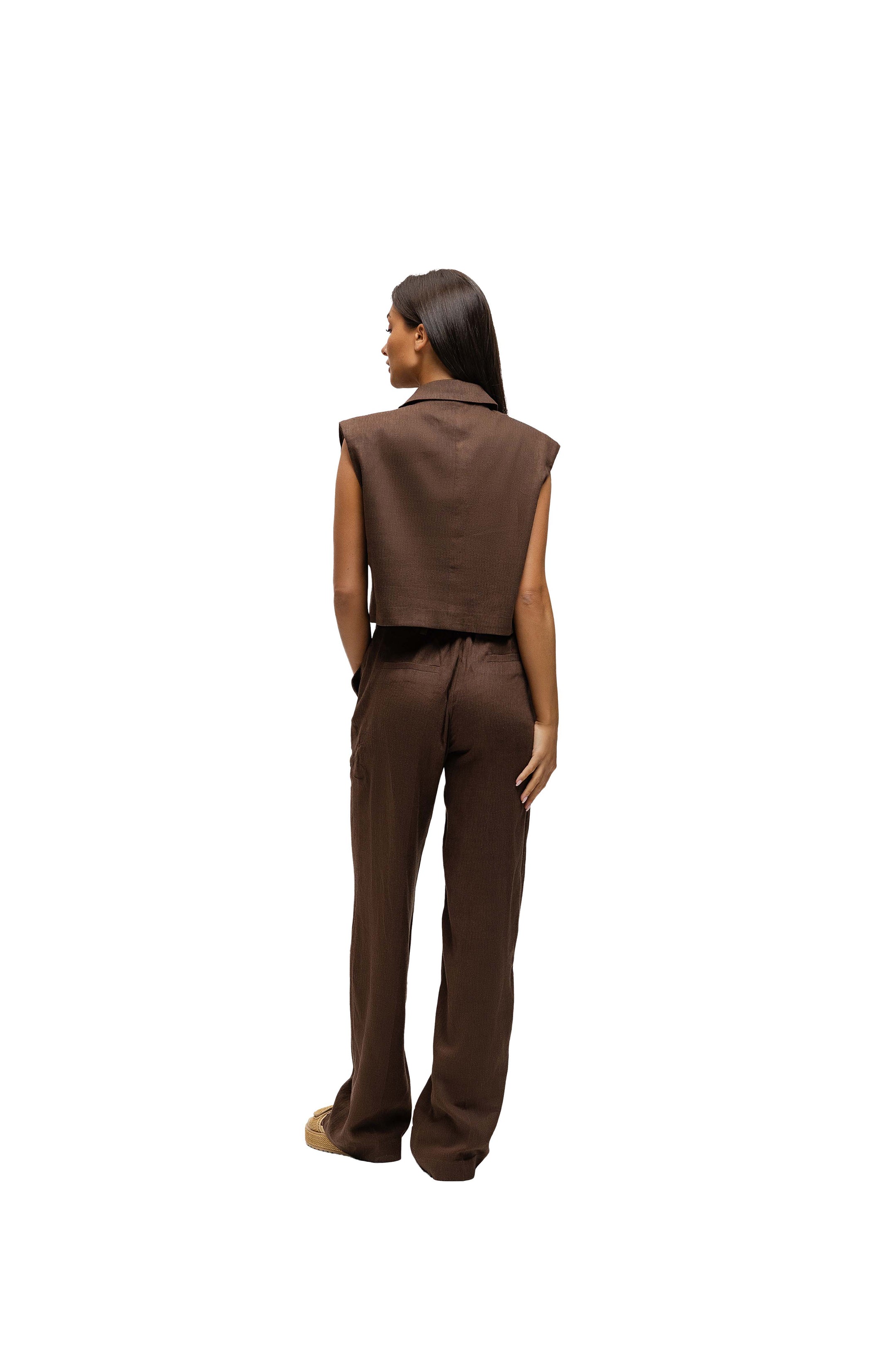 Malelions Women Cropped Linen Emblem Gilet | Espresso