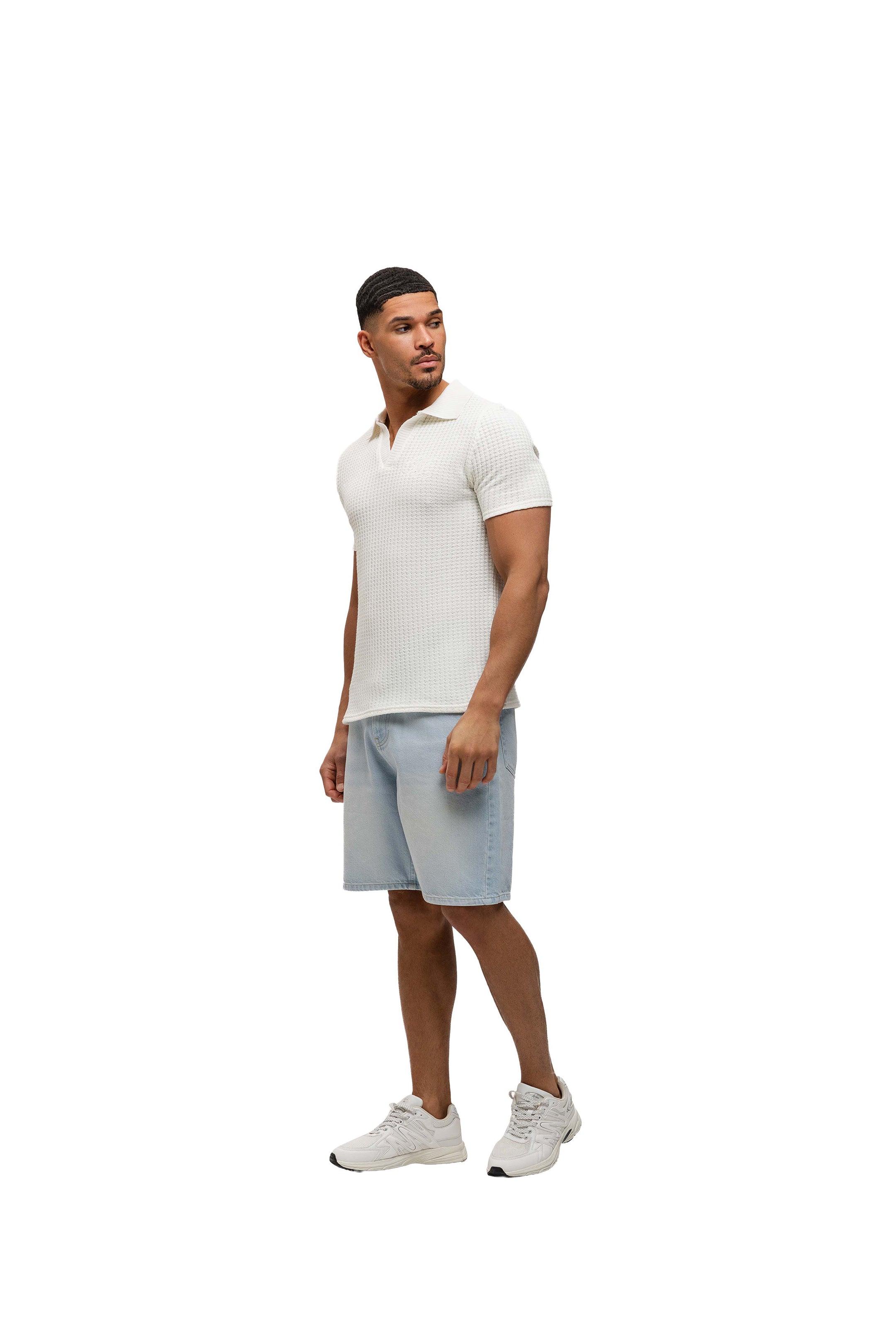 Malelions Men Chunky Waffle Buttonless Polo | Off-White