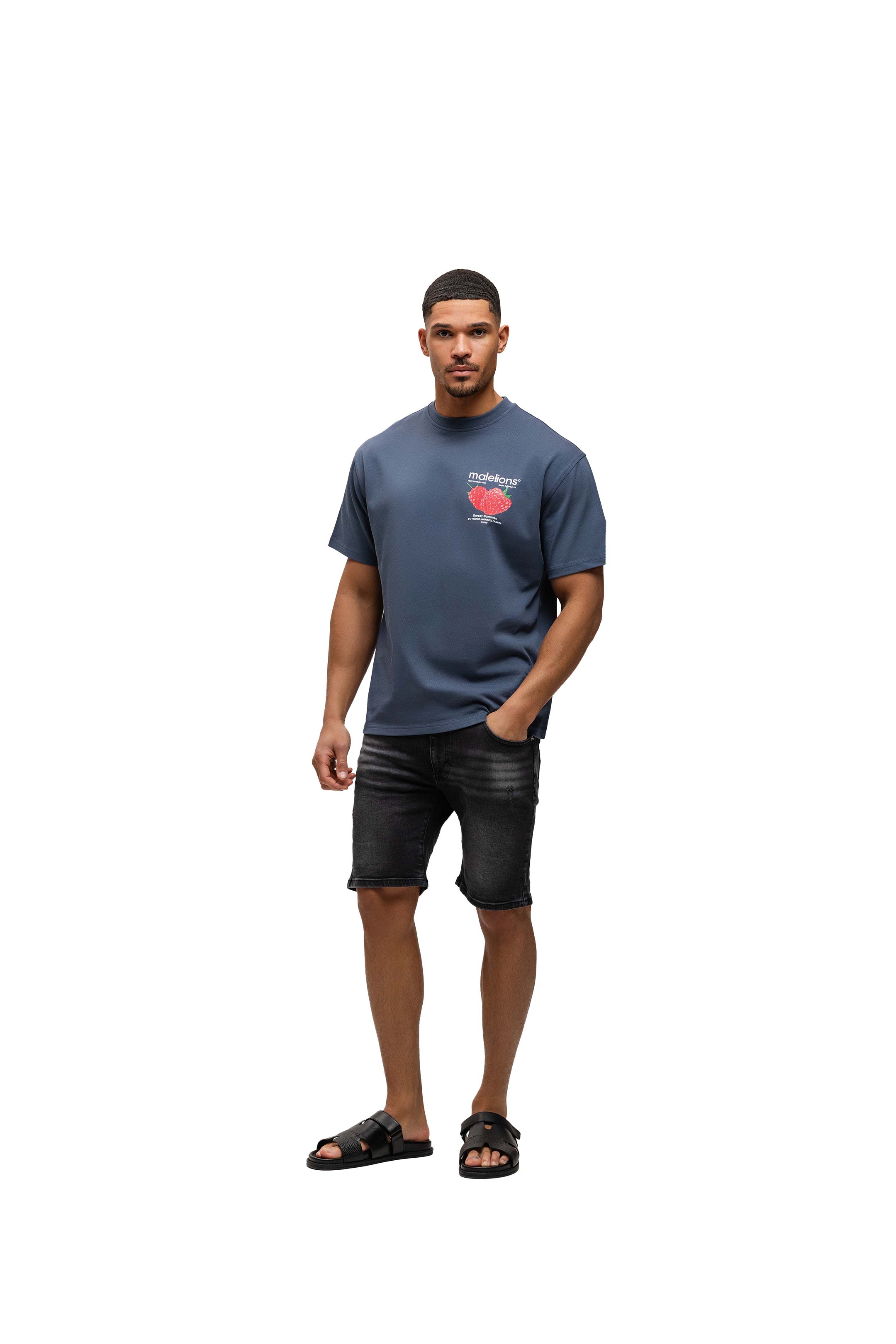 Malelions Men Washed Denim Shorts | Black