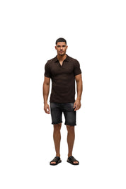 Malelions Men Chunky Waffle Buttonless Polo | Dark Brown
