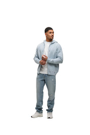 Malelions Men Oversized Knitted Emblem Zip Hoodie | Ice Blue