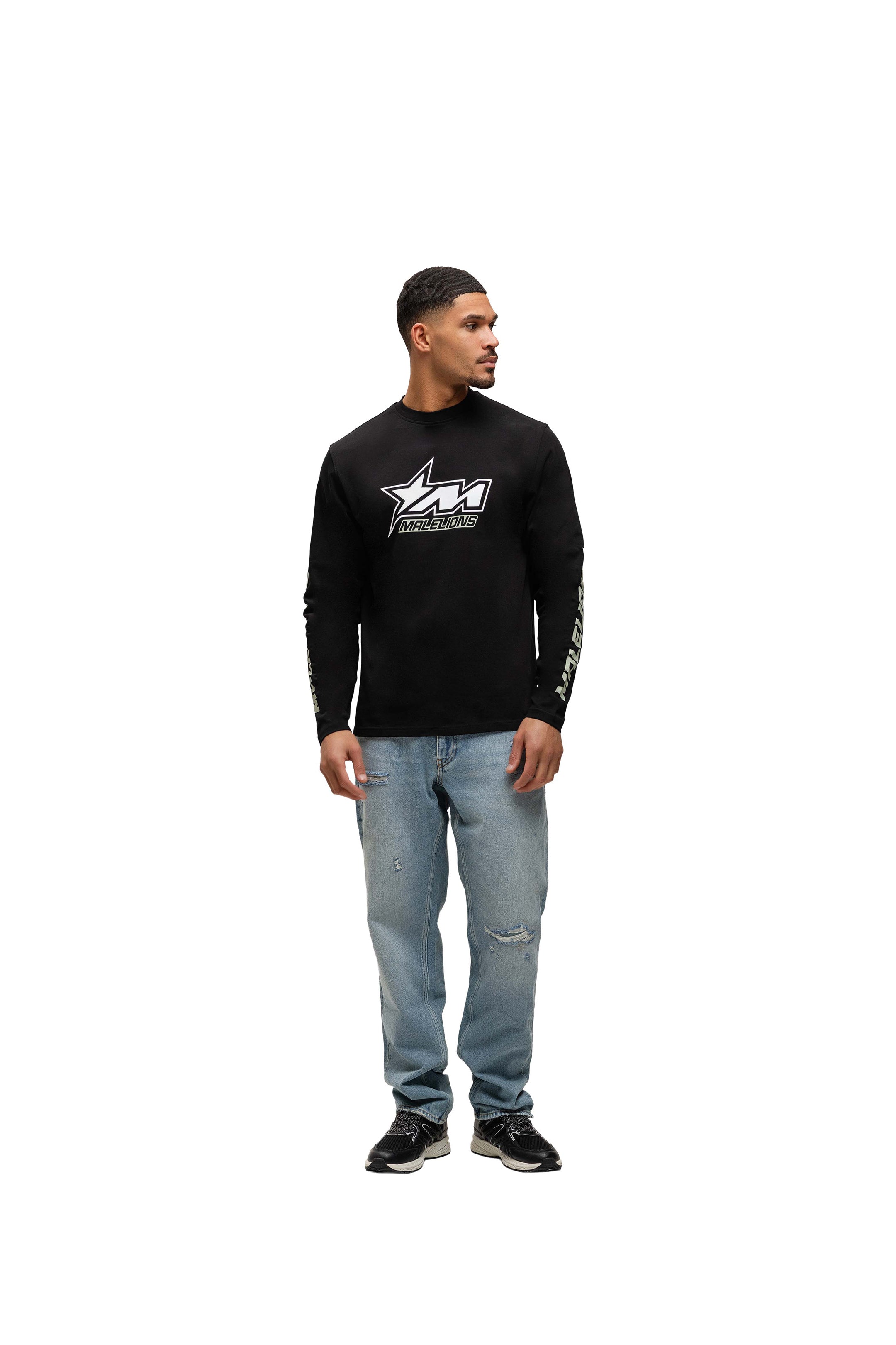 Malelions Men Motocross Longsleeve T-Shirt | Black