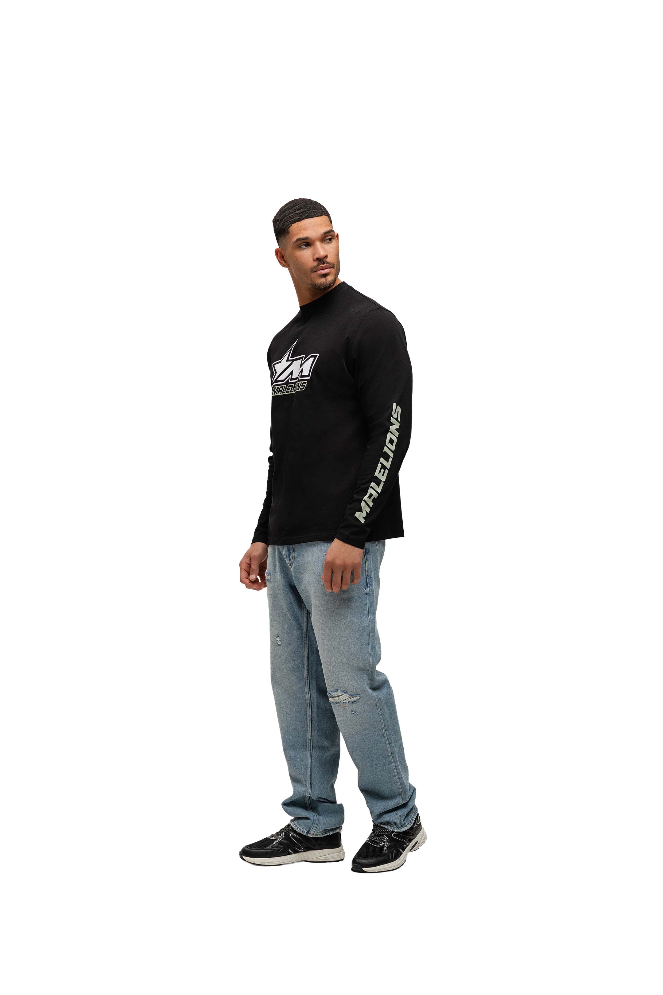 Malelions Men Motocross Longsleeve T-Shirt | Black