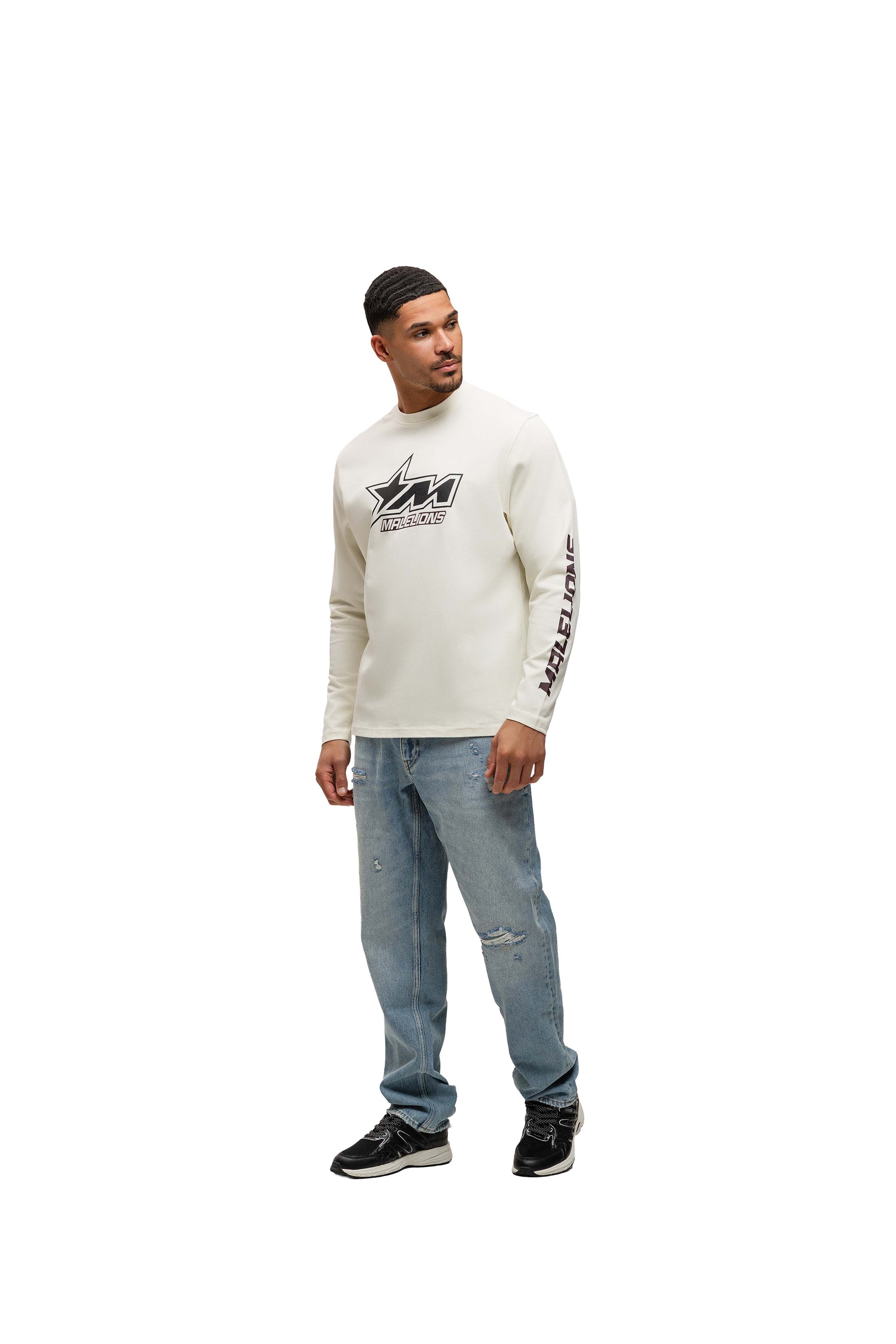 Malelions Men Motocross Longsleeve T-Shirt | Off-White