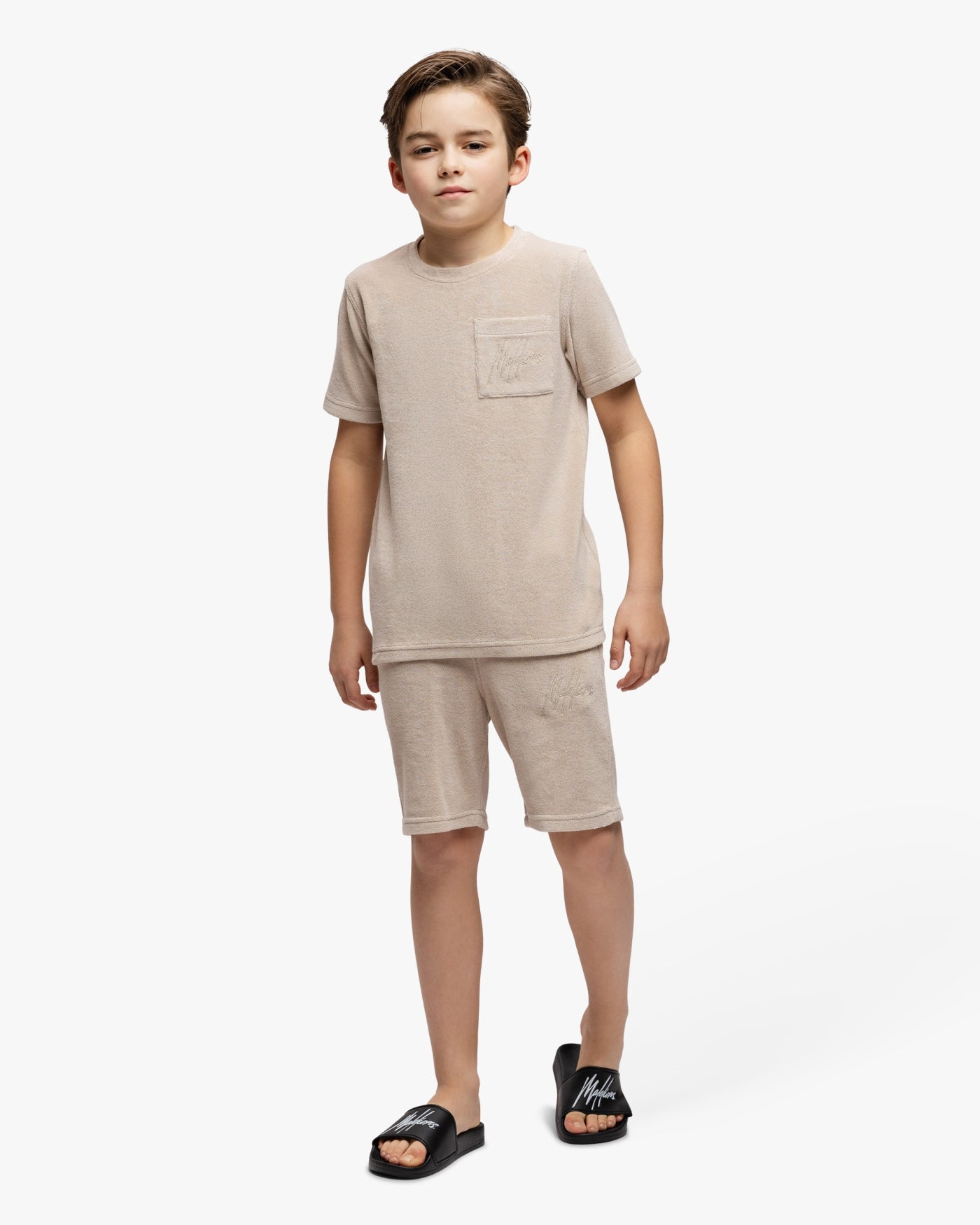 Malelions Junior Signature Towelling Shorts | Taupe