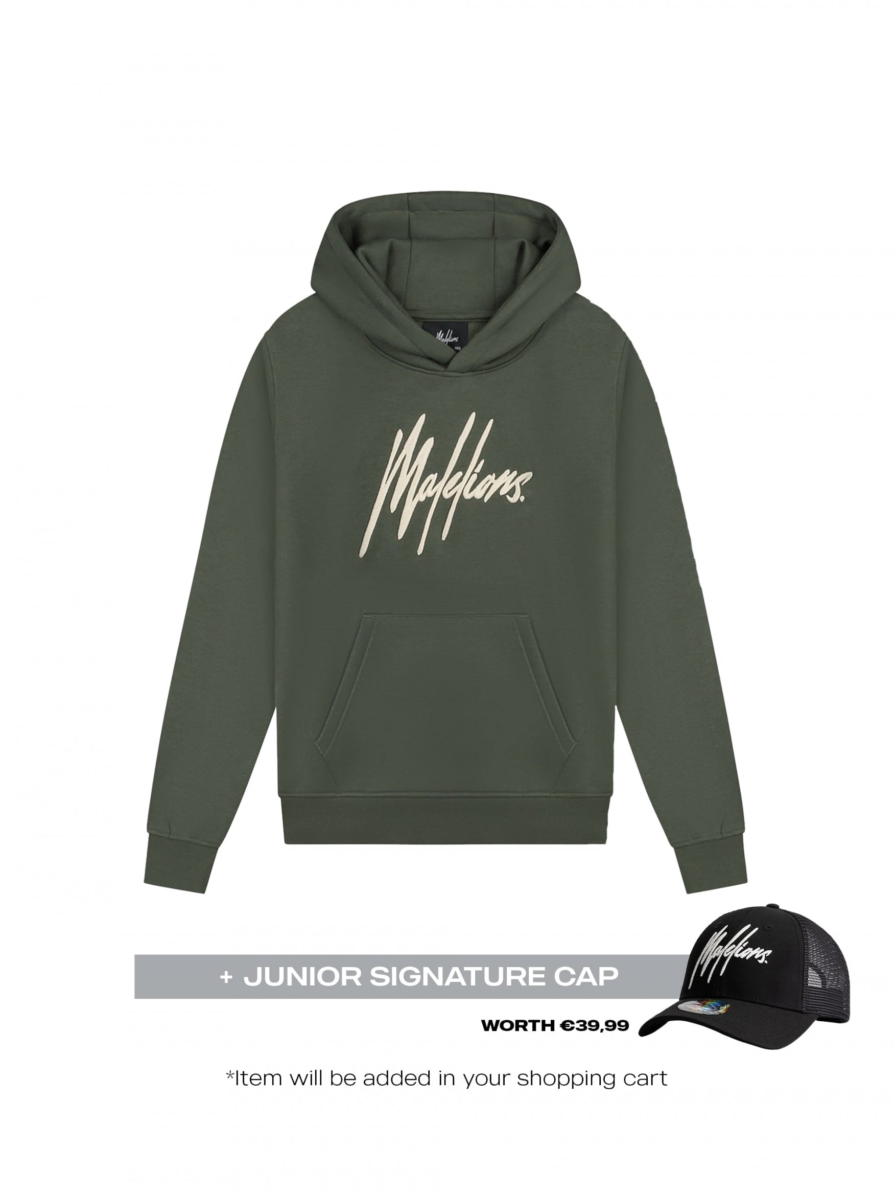  Malelions Junior Essentials Hoodie | Army/Off-white