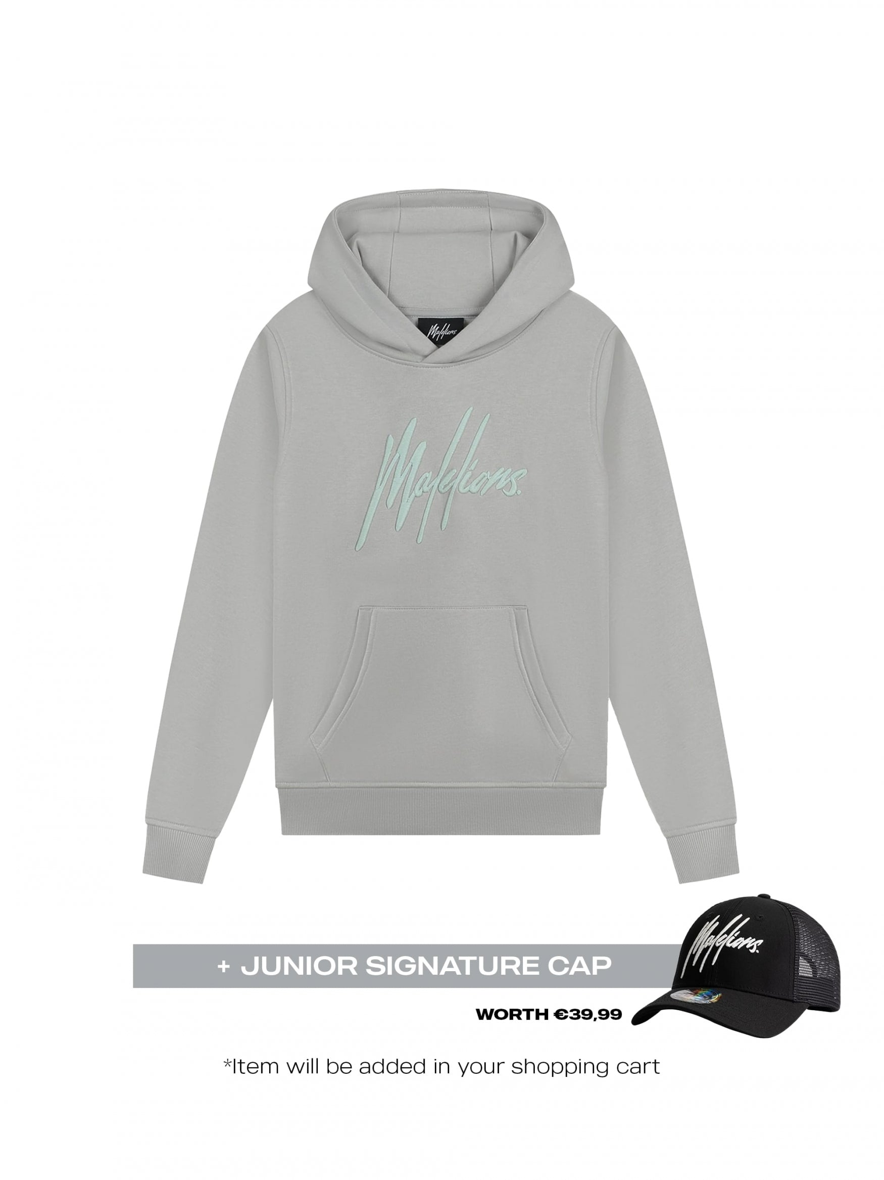  Malelions Junior Essentials Hoodie | Grey/Light Blue