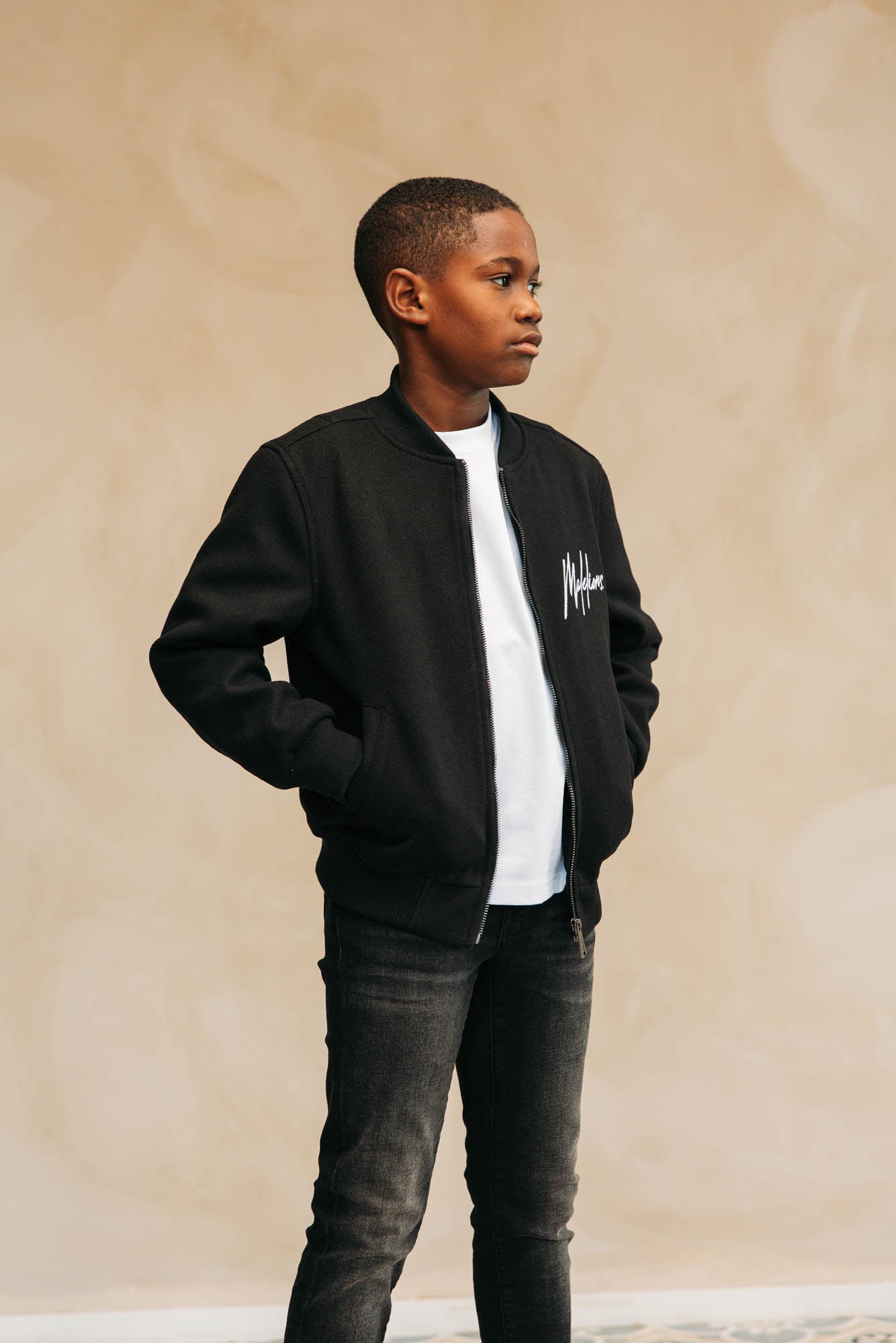 Malelions Junior Clean Varsity Jacket | Black/White