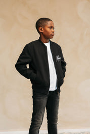 Malelions Junior Clean Varsity Jacket | Black/White