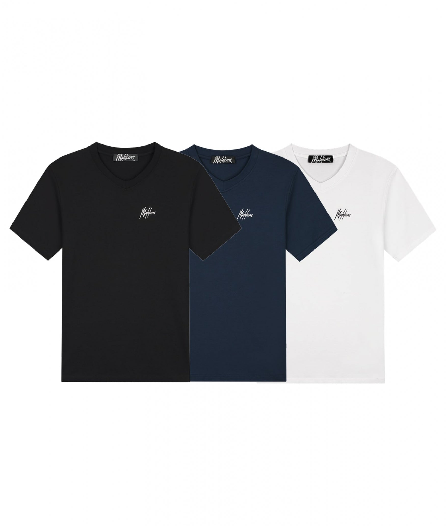  Malelions Men Signature V-Neck T-Shirt 3-Pack | Black/White/Navy