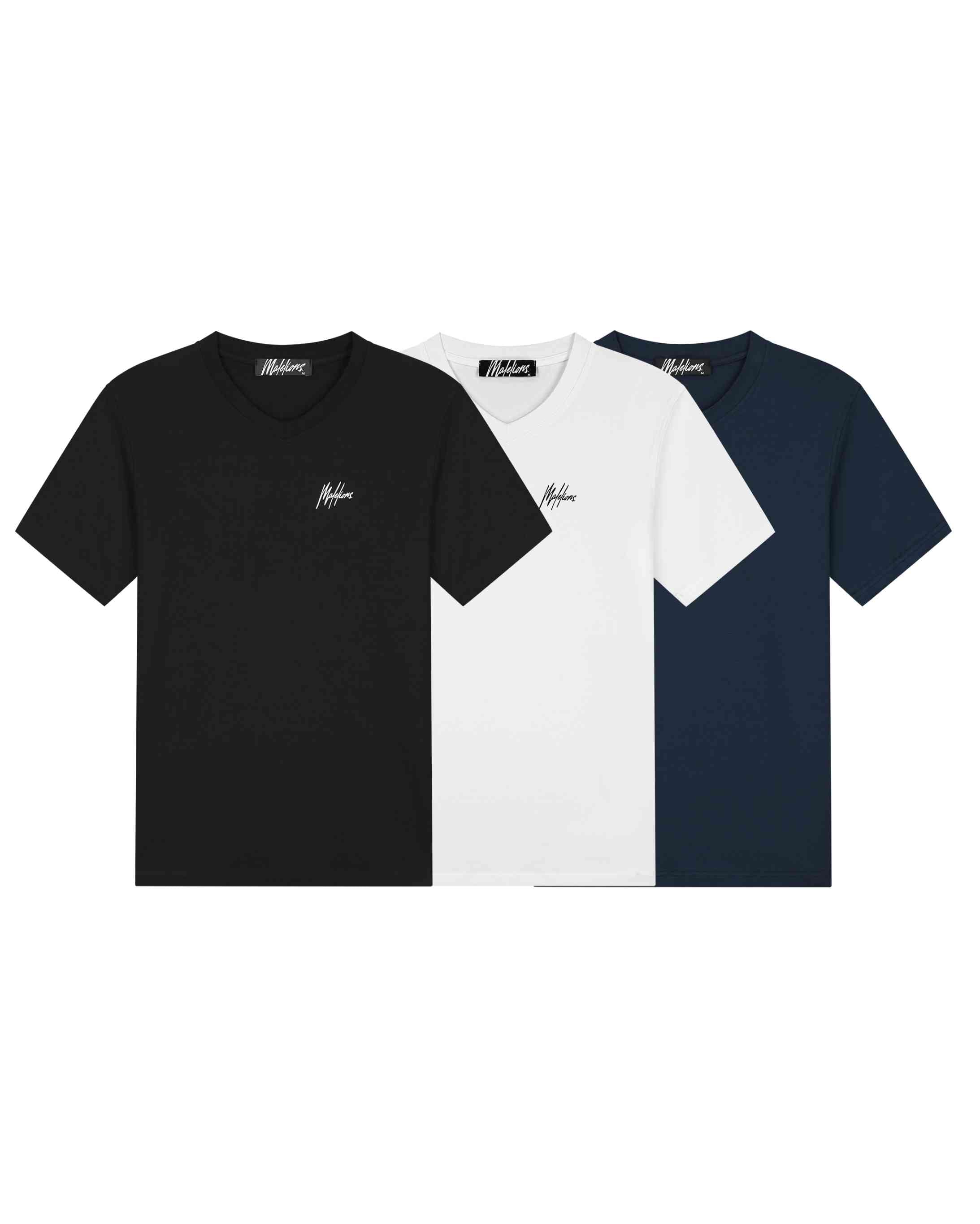 Malelions Men Signature V-Neck T-Shirt 3-Pack | Black/White/Navy