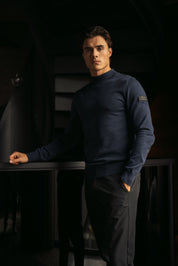 Malelions Men Knitted Mock Neck Sweater | Navy