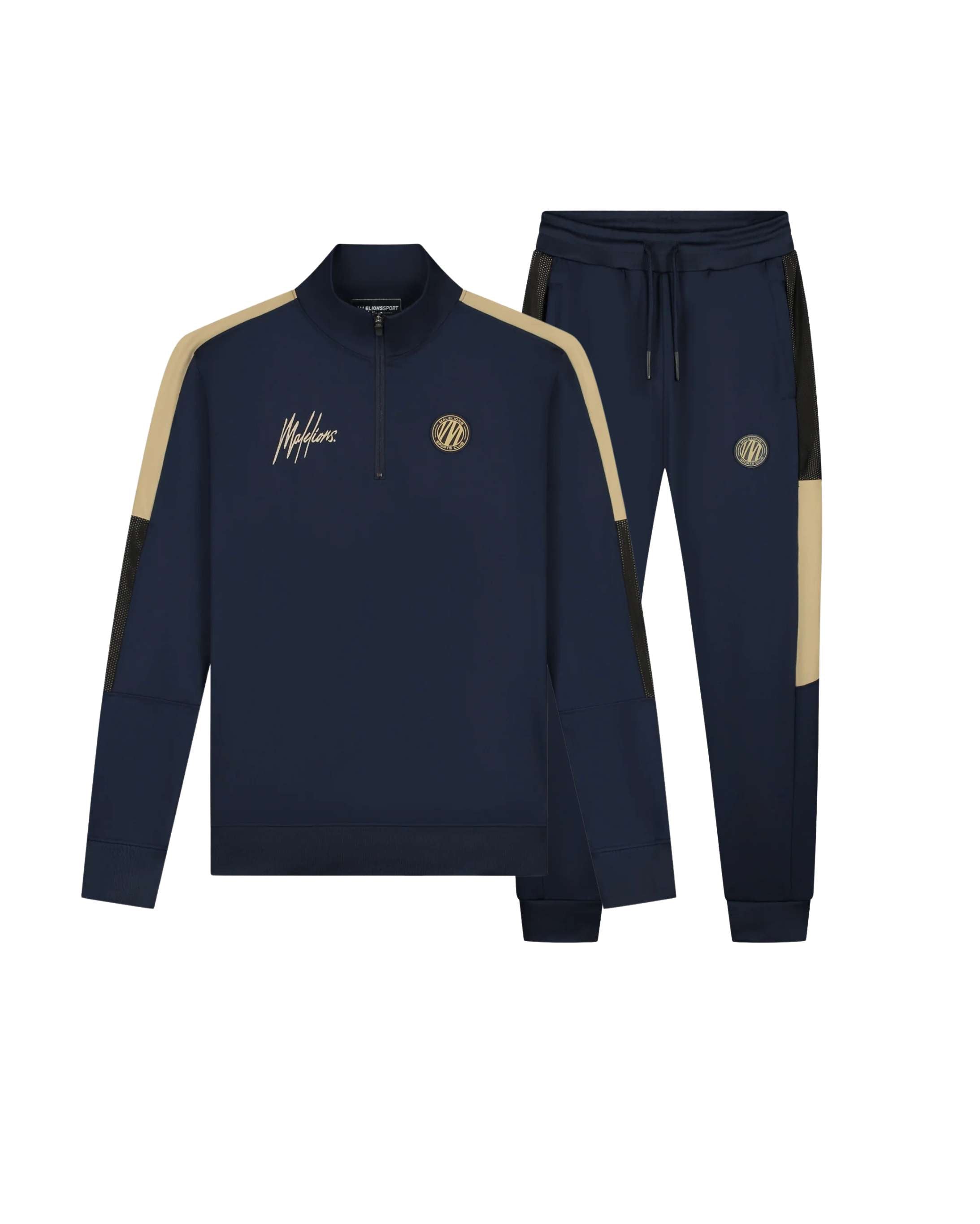Malelions Sport Transfer Quarter Zip Tracksuit | Navy/Gold