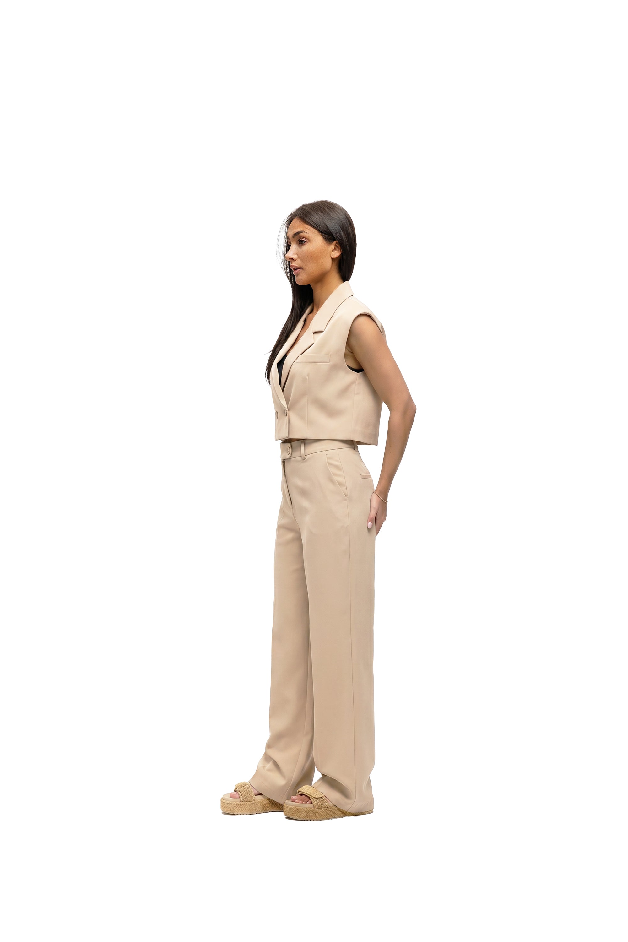 Malelions Women Cropped Emblem Gilet | Beige