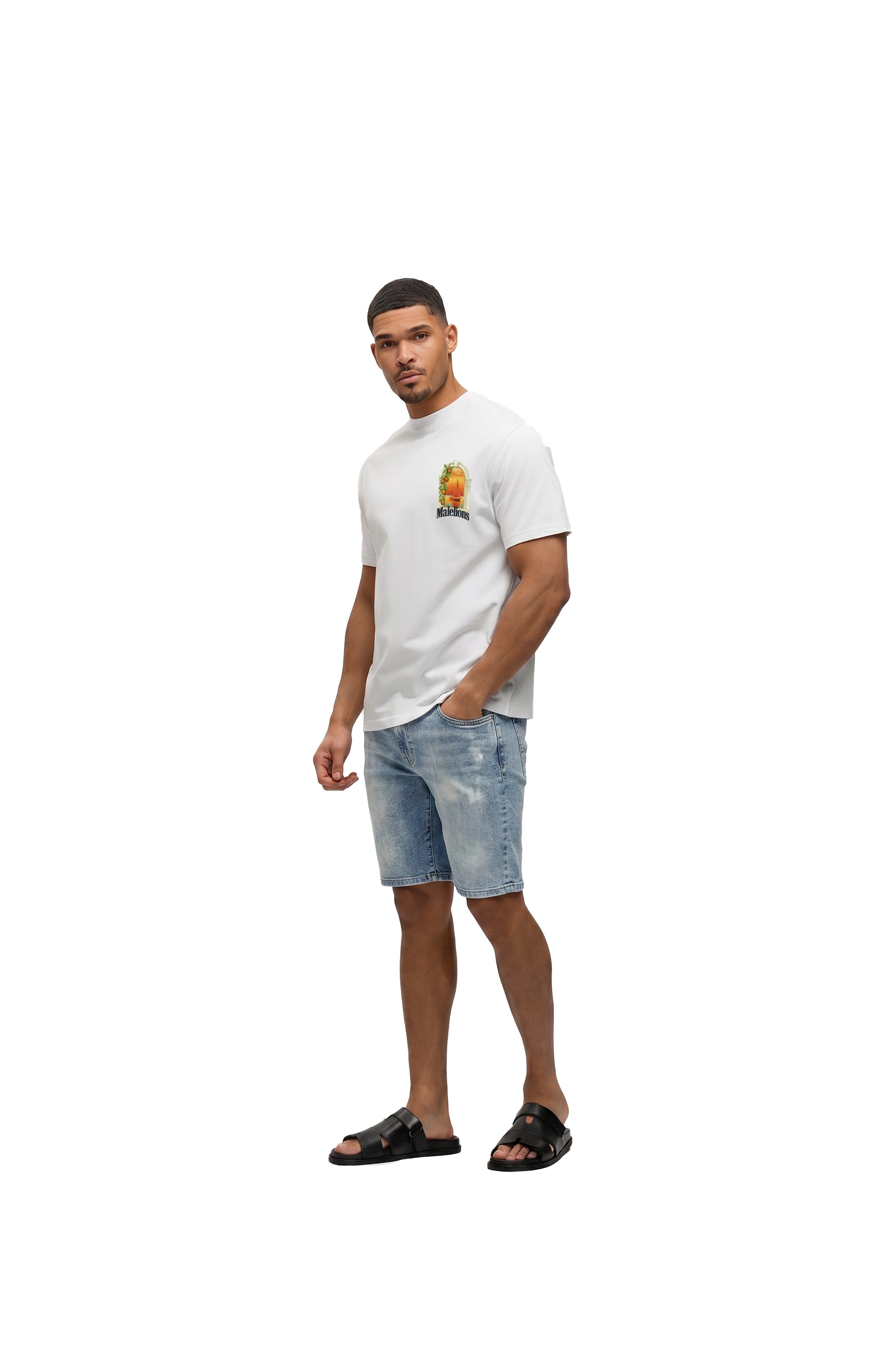 Malelions Men Washed Denim Shorts | Light Blue