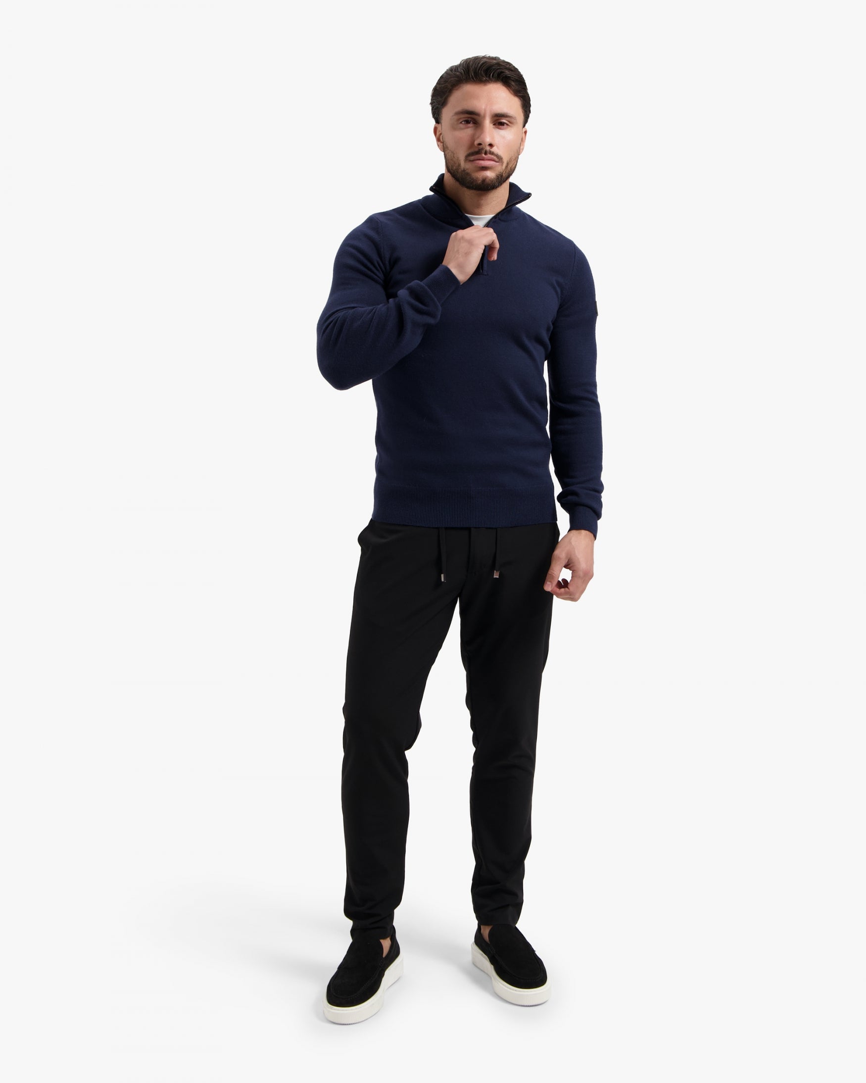 Malelions Men Knitted Quarter Zip | Navy