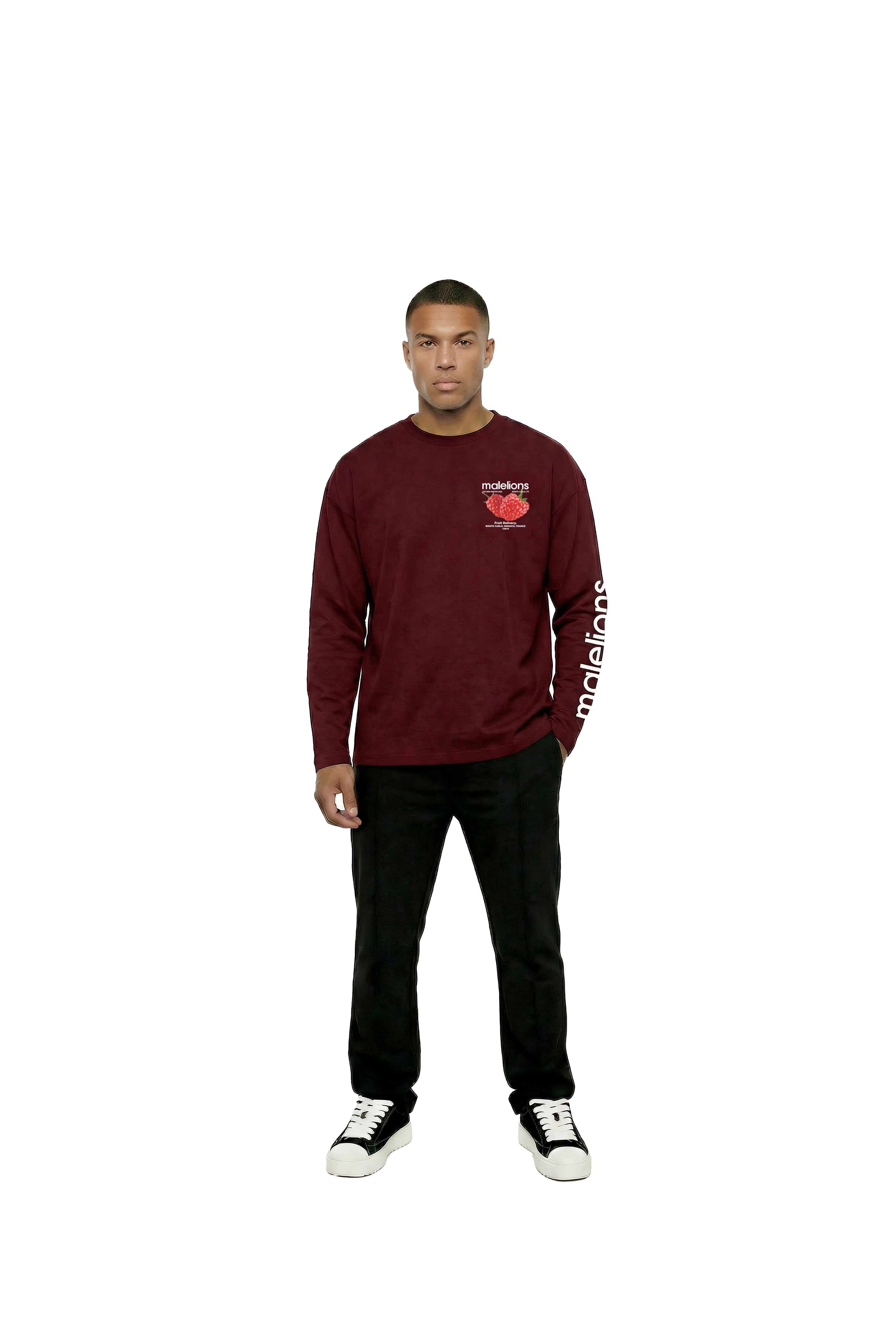 Malelions Men Raspberry Longsleeve T-Shirt | Burgundy
