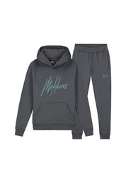 Malelions men Striped Signature Set | Dark Grey/Ice Blue