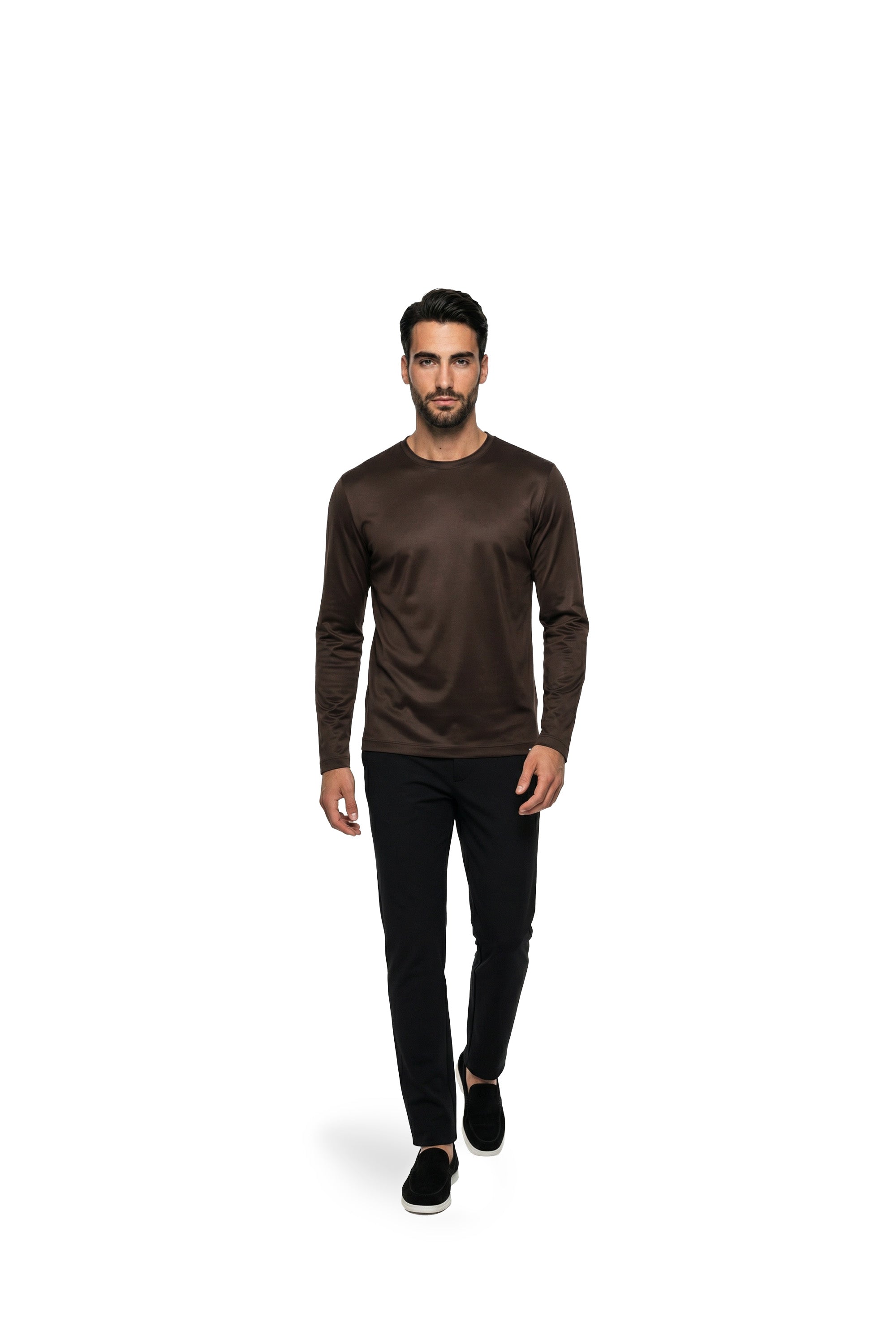 Malelions Premium Mercerized Cotton Longsleeve T-Shirt | Dark Brown