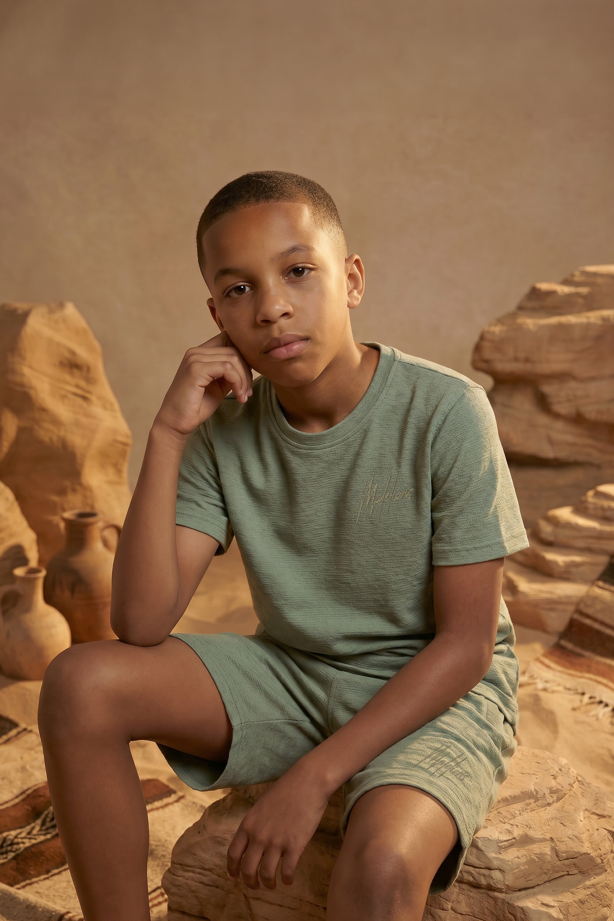Malelions Junior Slub Structure T-Shirt | Sage Green