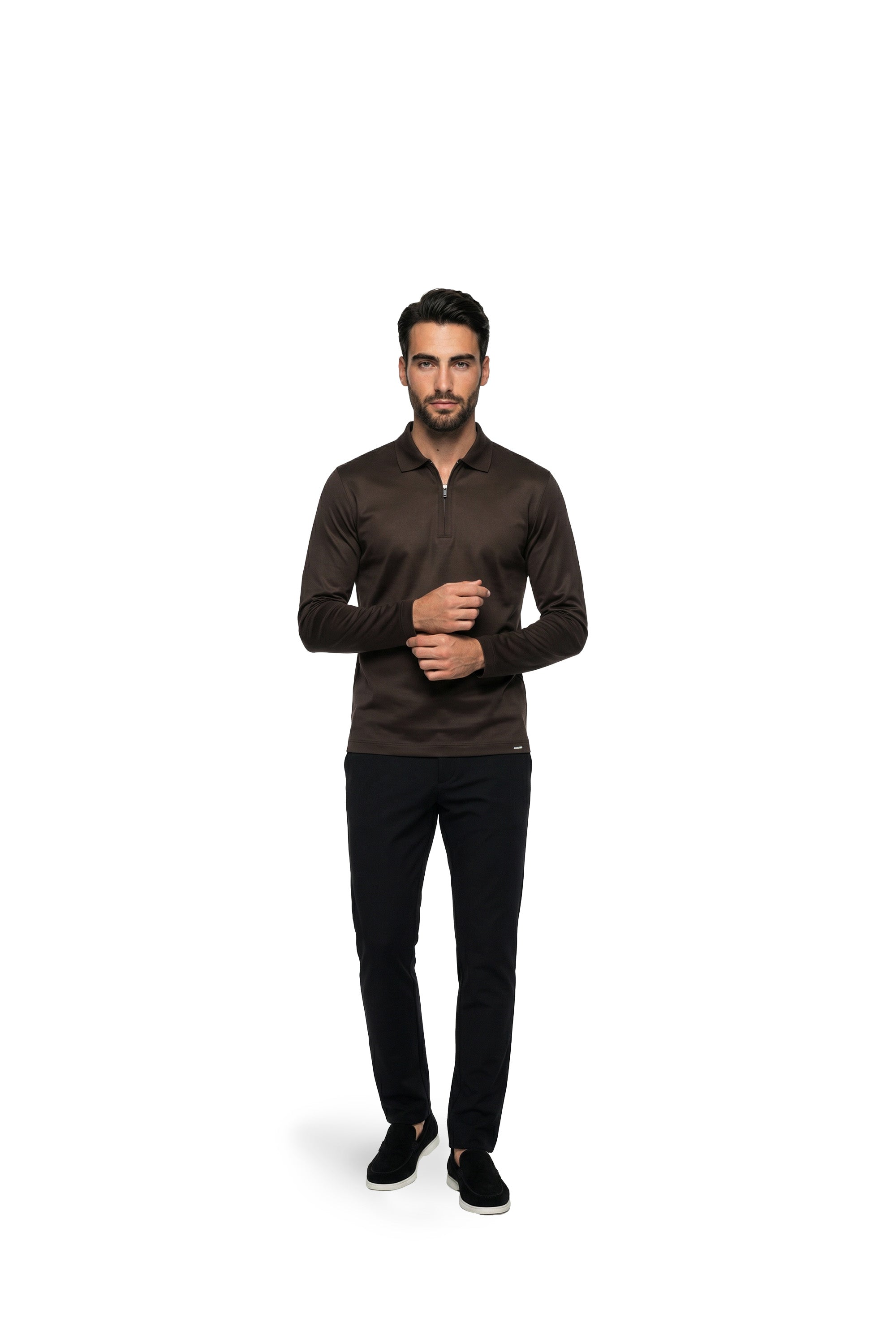 Malelions Premium Mercerized Cotton Longsleeve Polo | Dark Brown