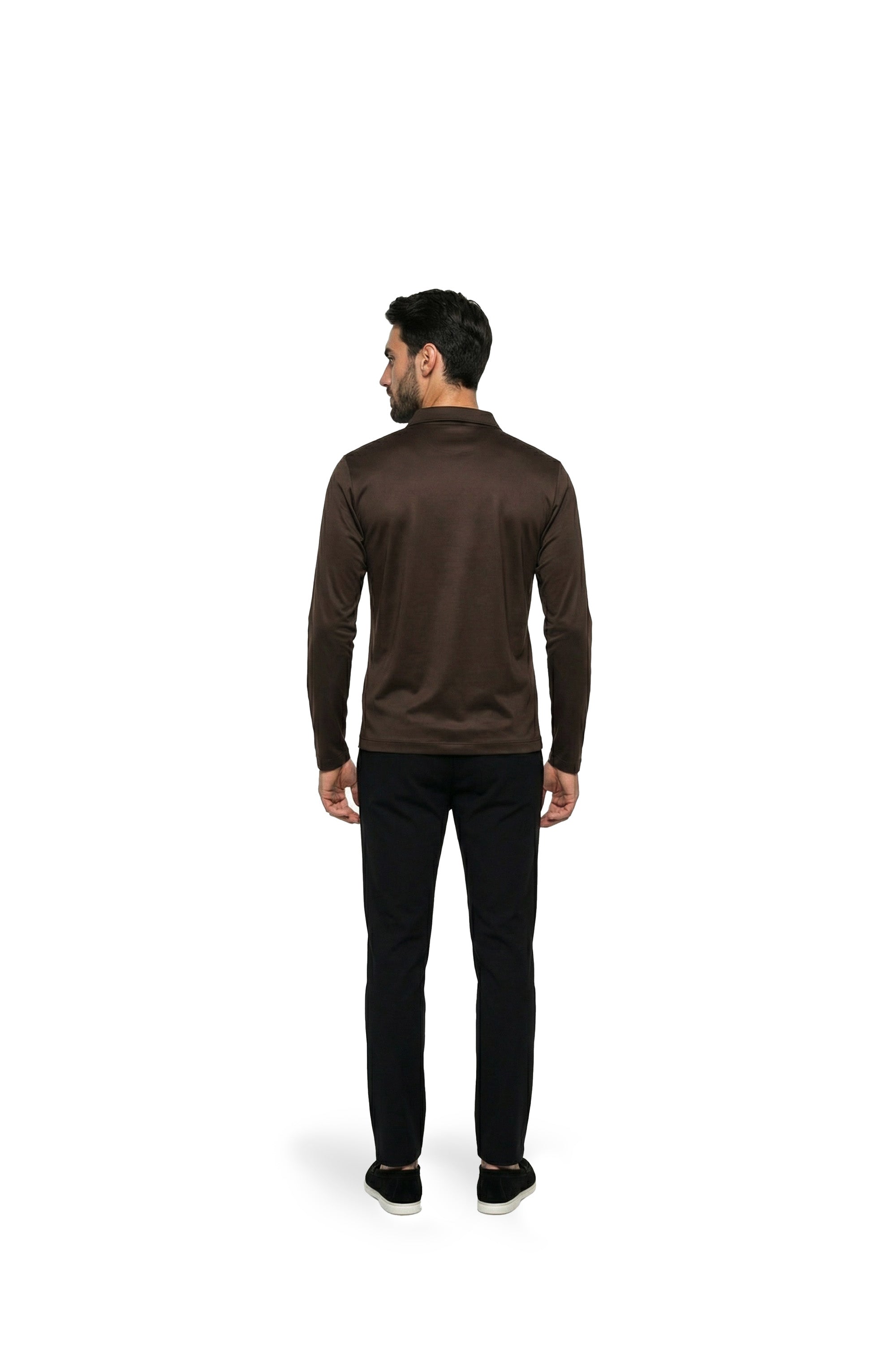 Malelions Premium Mercerized Cotton Longsleeve Polo | Dark Brown