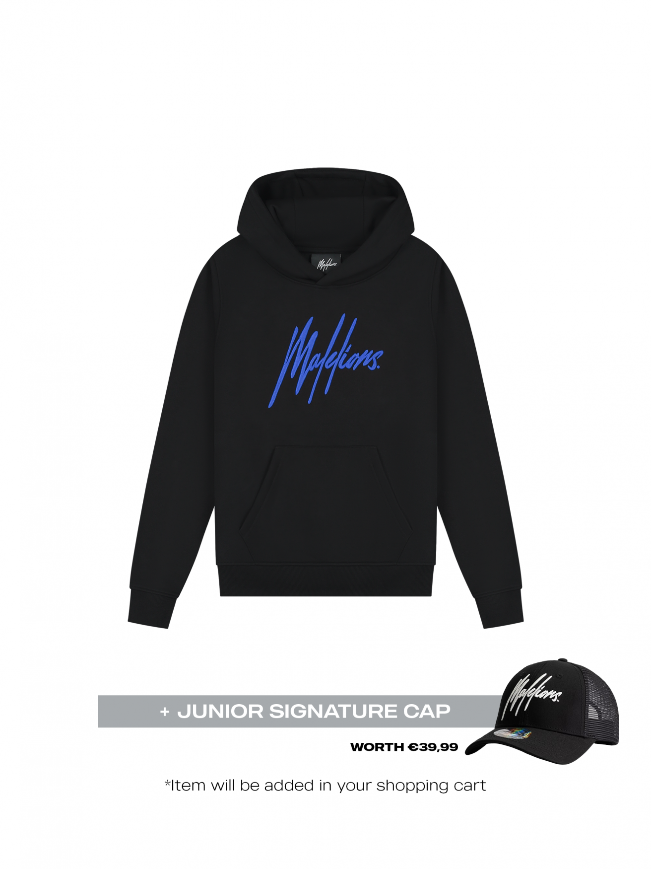  Malelions Junior Essential Hoodie | Black/Cobalt