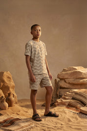 Malelions Junior Jacquard Wavy Towelling T-Shirt | Dark Taupe