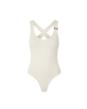 Malelions Women Cross Back Bouclé Bodysuit | Off-White