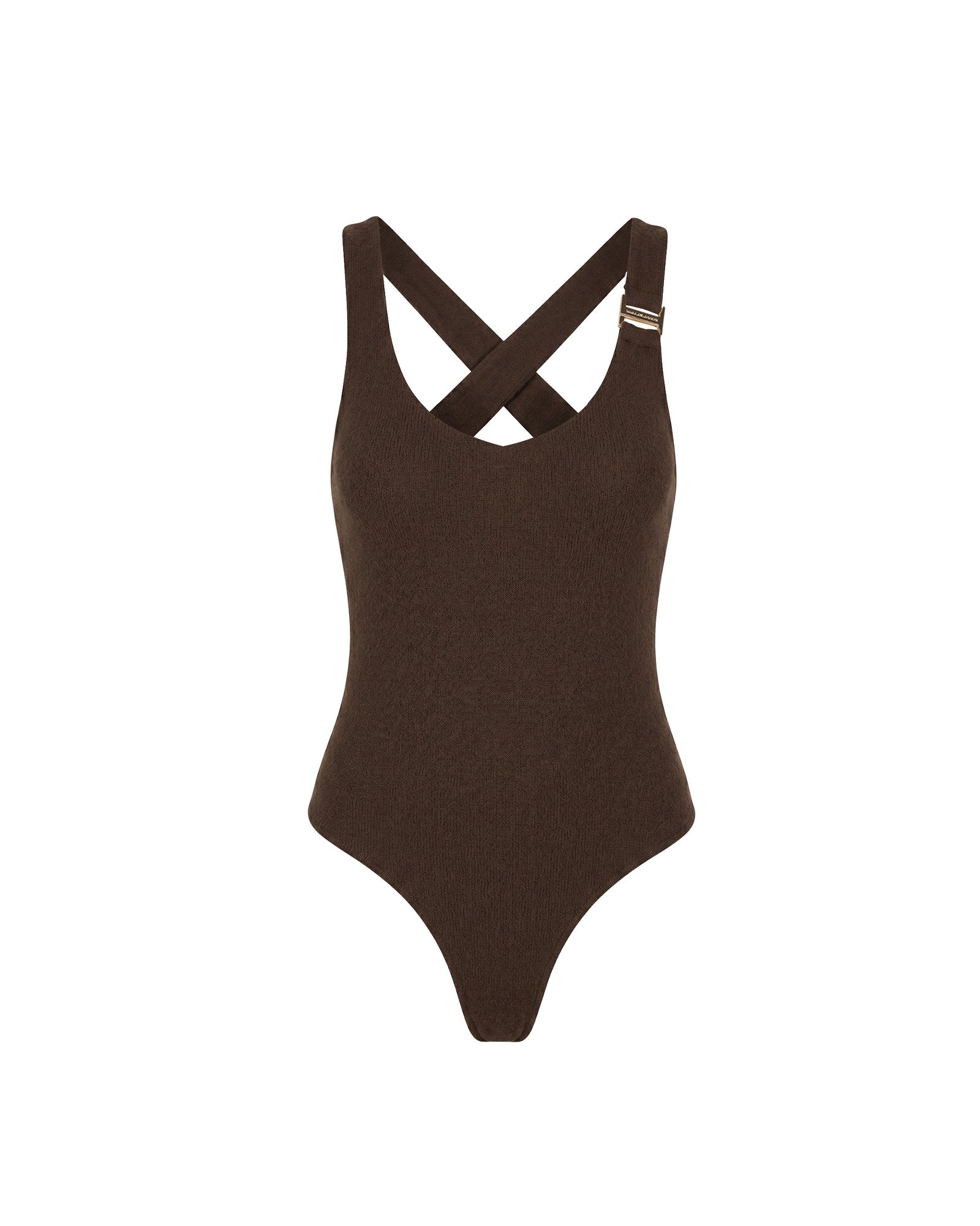 Malelions Women Cross Back Bouclé Bodysuit | Espresso