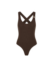 Malelions Women Cross Back Bouclé Bodysuit | Espresso
