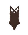  Malelions Women Cross Back Bouclé Bodysuit | Espresso