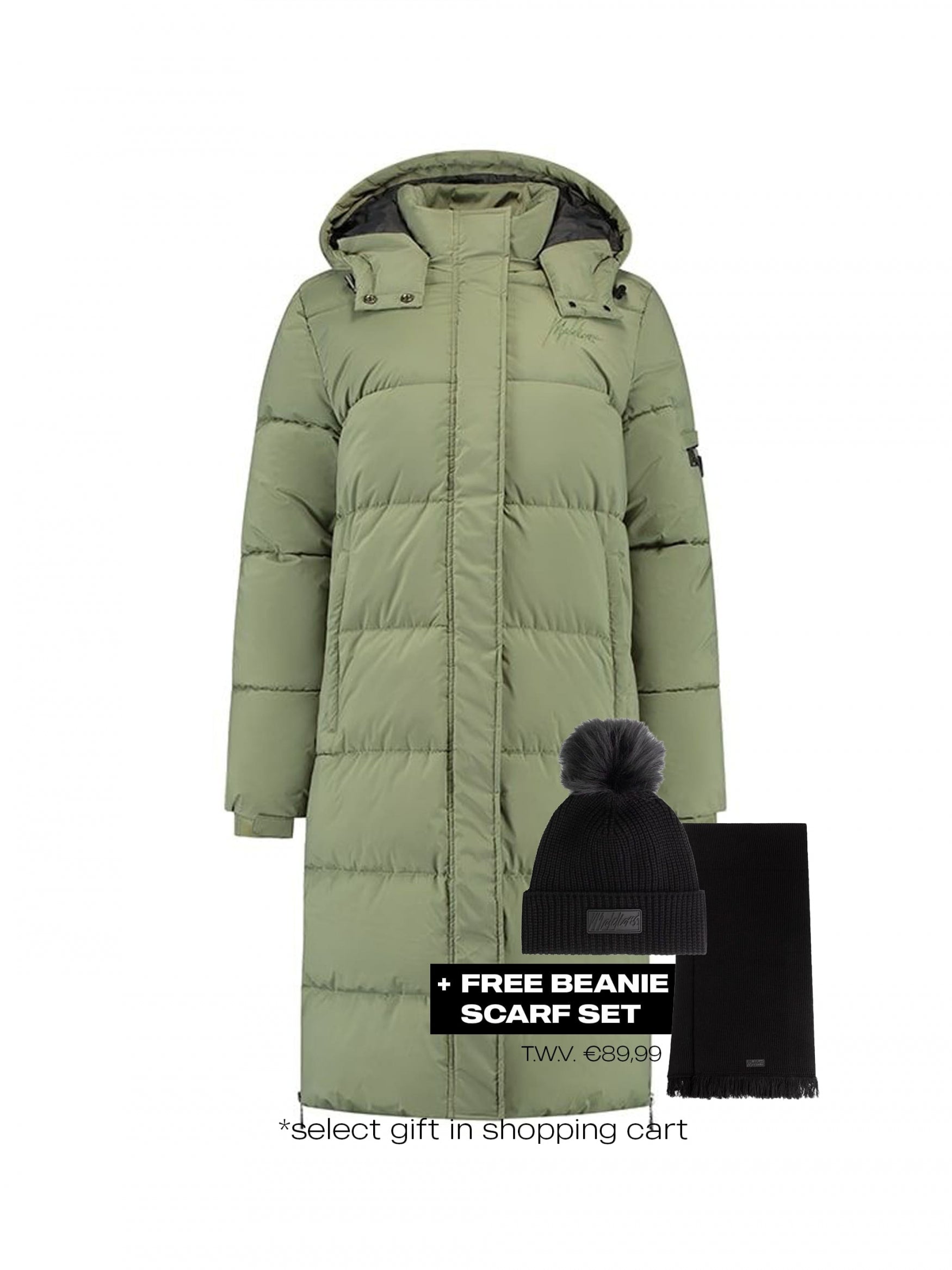  Malelions Women Matt Long Puffer Jacket | Army Green