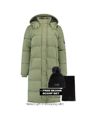 Malelions Women Matt Long Puffer Jacket | Army Green