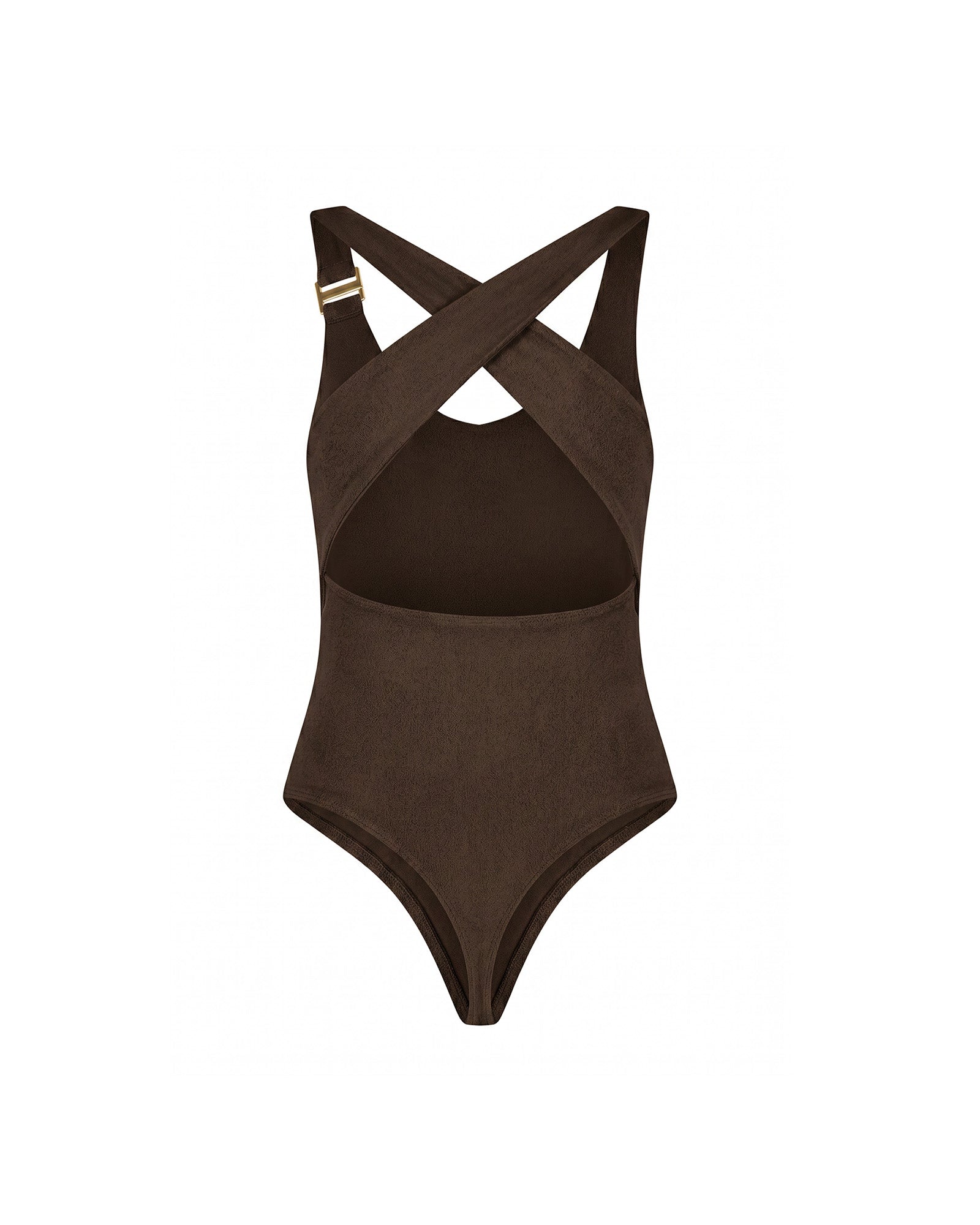 Malelions Women Cross Back Bouclé Bodysuit | Espresso