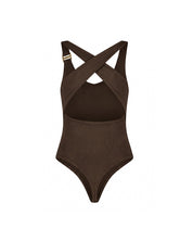 Malelions Women Cross Back Bouclé Bodysuit | Espresso